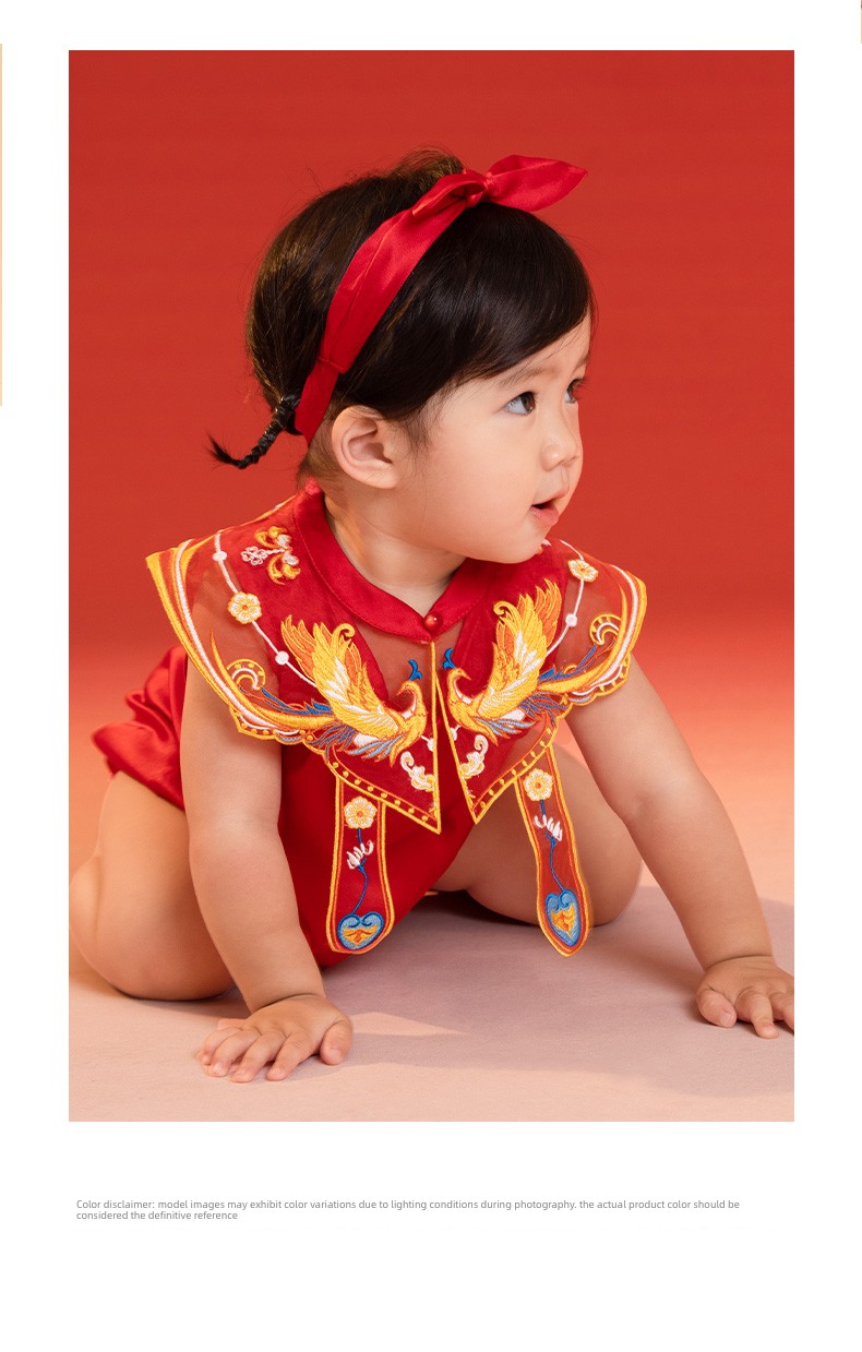 Longevity and Prosperity Mulberry Silk Romper for Baby Girls, New Chinese Style Spring and Summer Full Moon and Hundred Days Clothing, One-Year-Old Baby — 37