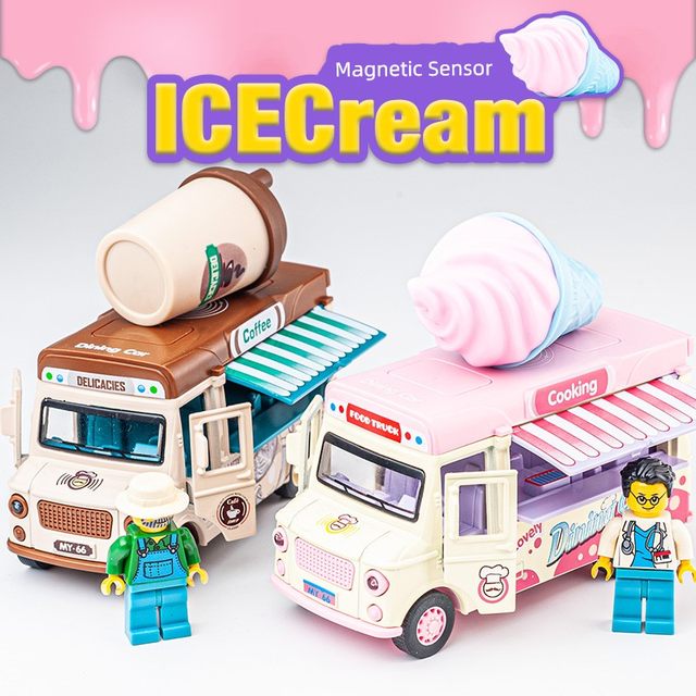 Children's cute fun toy car ice cream ice cream burger dining car bus music Huili alloy car model