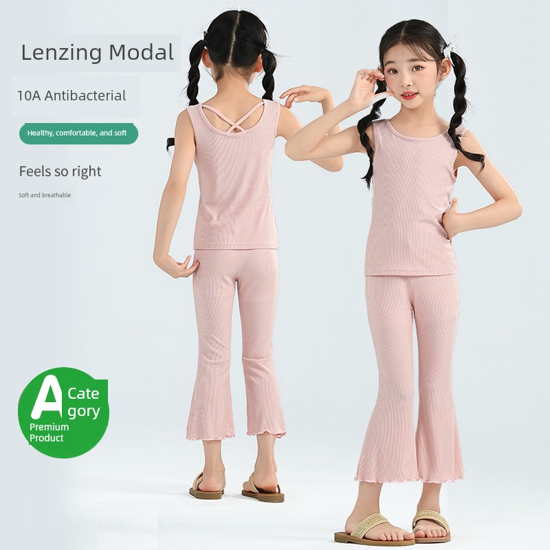 Category a Girls' Flared Pants, Summer Thin Leggings, Black Children's Cropped Pants, Modal Baby Flared Pants, White — 1
