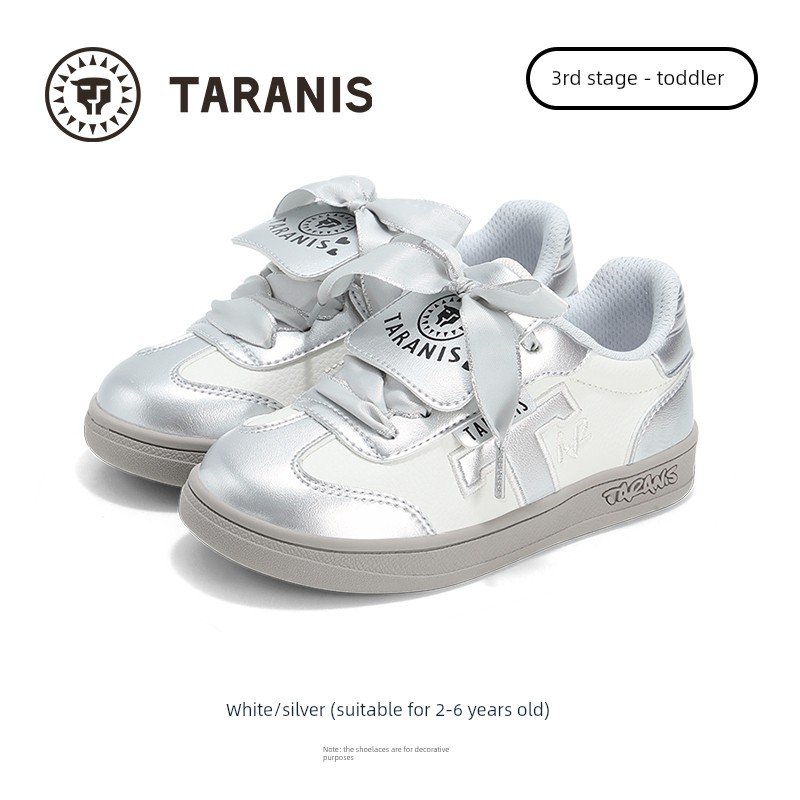 Tyrannis Children's Training Shoes, New Spring and Autumn Sneakers for Girls, T-Toe Silver Cover Ballet Casual Sports Shoes — 2