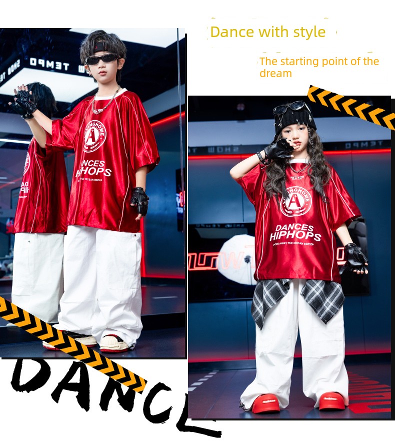 Children's Performance Clothing Hip-Hop Street Dance Children's Clothing Trendy Boys' Outfit Summer Drum Performance Outfit Girls' Clothing — 16