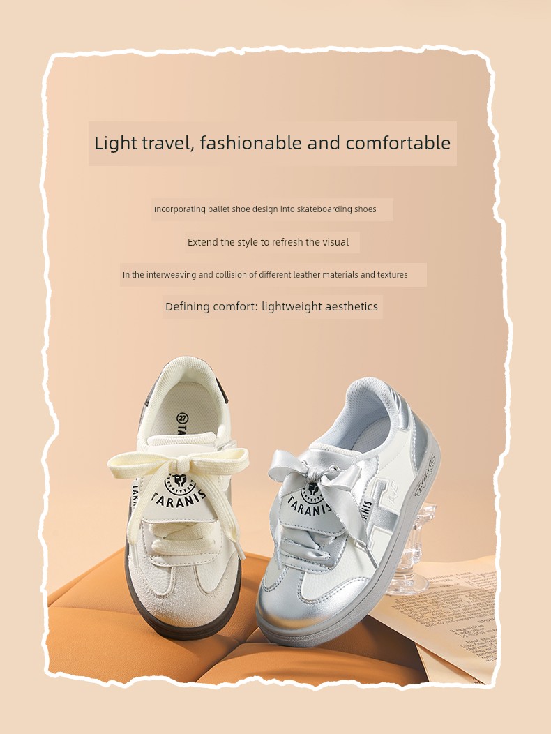 Tyrannis Children's Training Shoes, New Spring and Autumn Sneakers for Girls, T-Toe Silver Cover Ballet Casual Sports Shoes — 3
