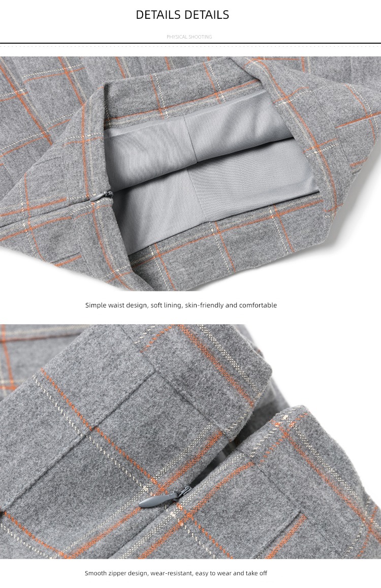 Wool lattice early autumn winter Half body Advanced sense Short skirt