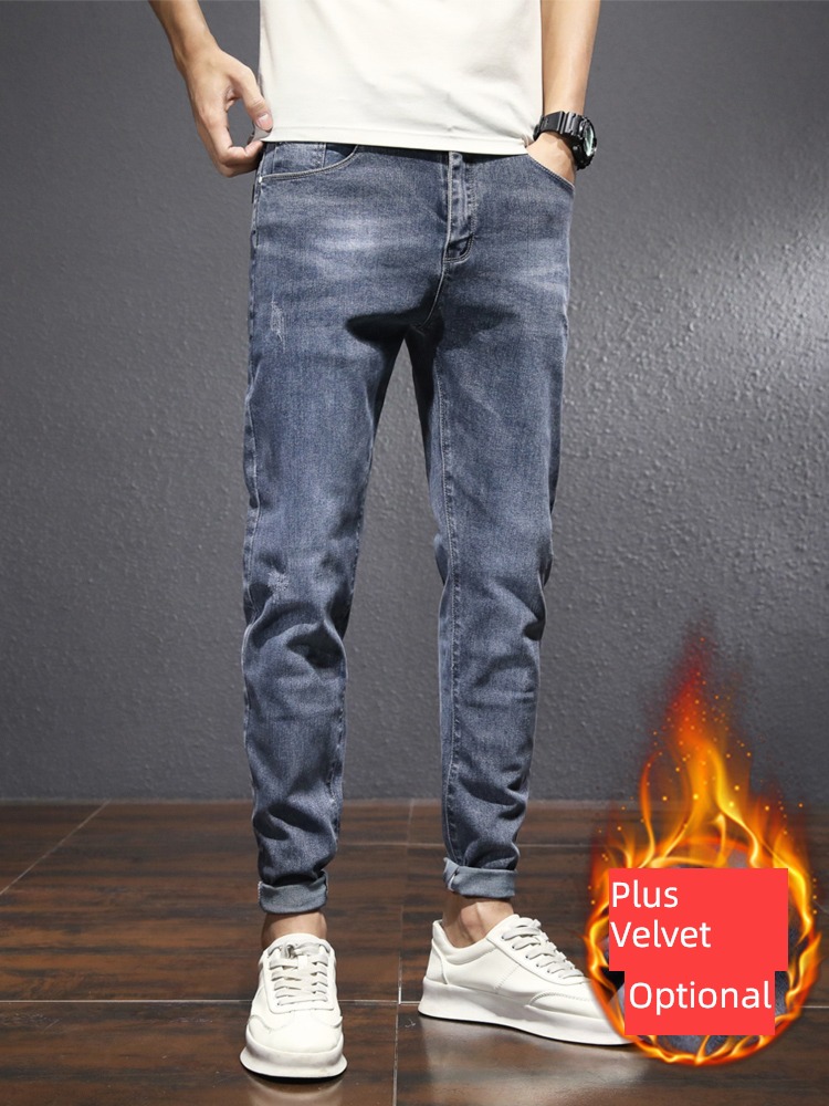 Plush thickening Autumn and winter Korean version man Jeans
