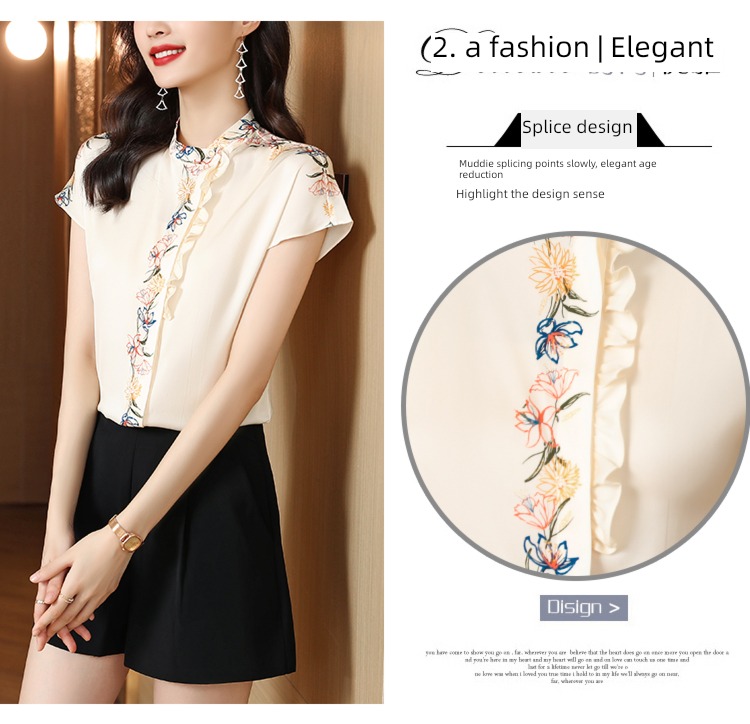 Apricot Retro Short sleeve mulberry silk jacket Chiffon shirt