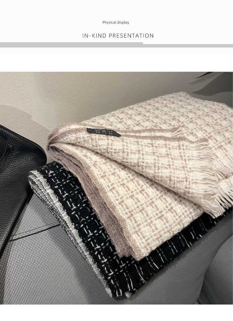 French wool weave female winter Short beard lattice scarf