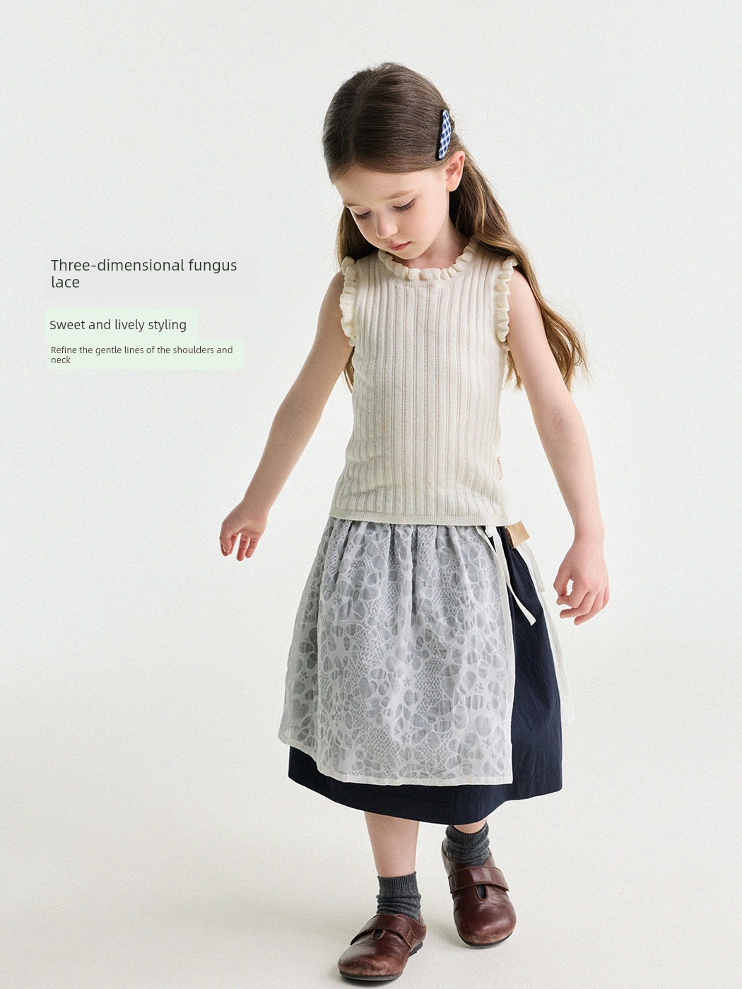 Yunerma Girls' Summer 100-Count Long-Staple Cotton Thin Knitted Vest with Ruffled Edges, New Children's Sleeveless Top