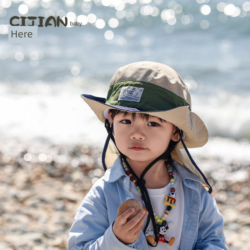 Kids Sunscreen Hat Baby Fisherman Hat Outdoor Camping Neck Protection Hiking Summer Western Style Breathable Big Brim Boy Hat — 3