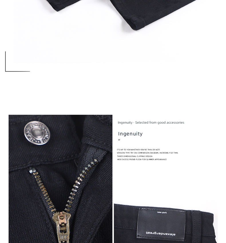 Smoke pipe High waist elastic force Plush black Autumn and winter Jeans