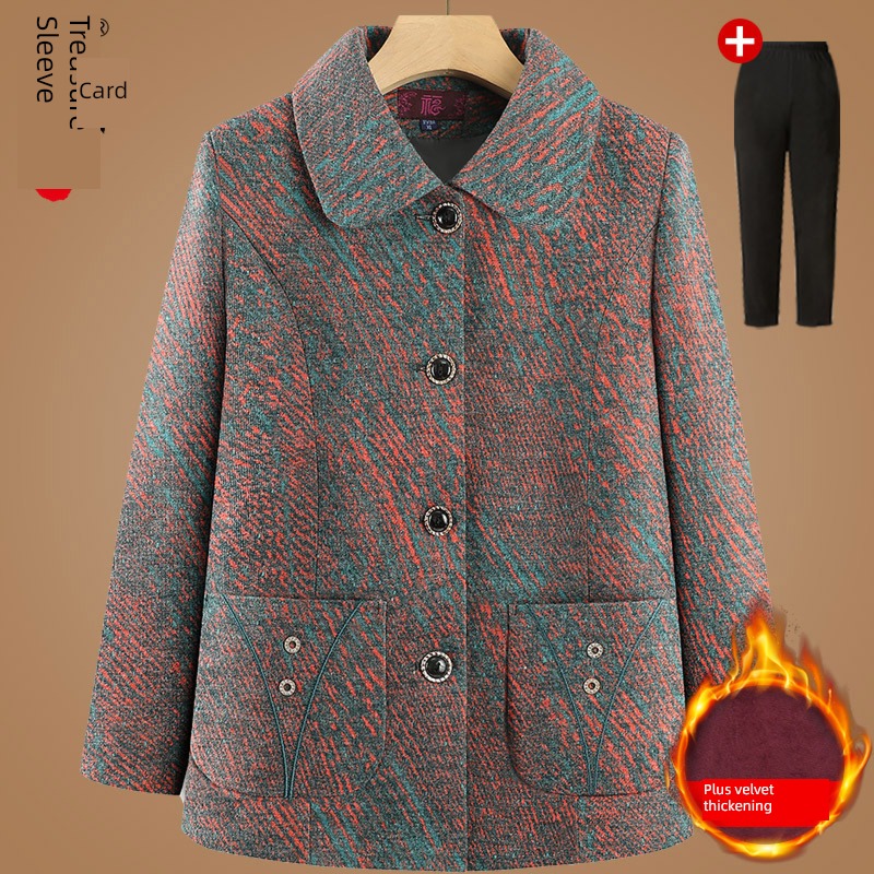 loose coat female Autumn and winter new pattern the elderly 60 year Woollen cloth loose coat