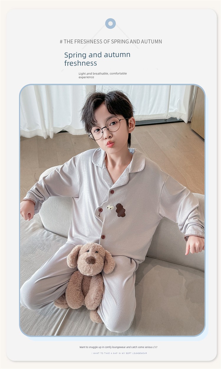 Boys' Pajamas Spring and Autumn 2026 New Pure Cotton Long-Sleeved Thin Style Kidsren's and Teenagers' Boys' Home Clothes Autumn Style — 3