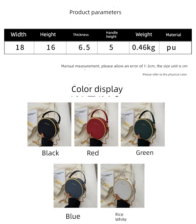 Foreign style Small round bun summer Advanced sense One shoulder chain