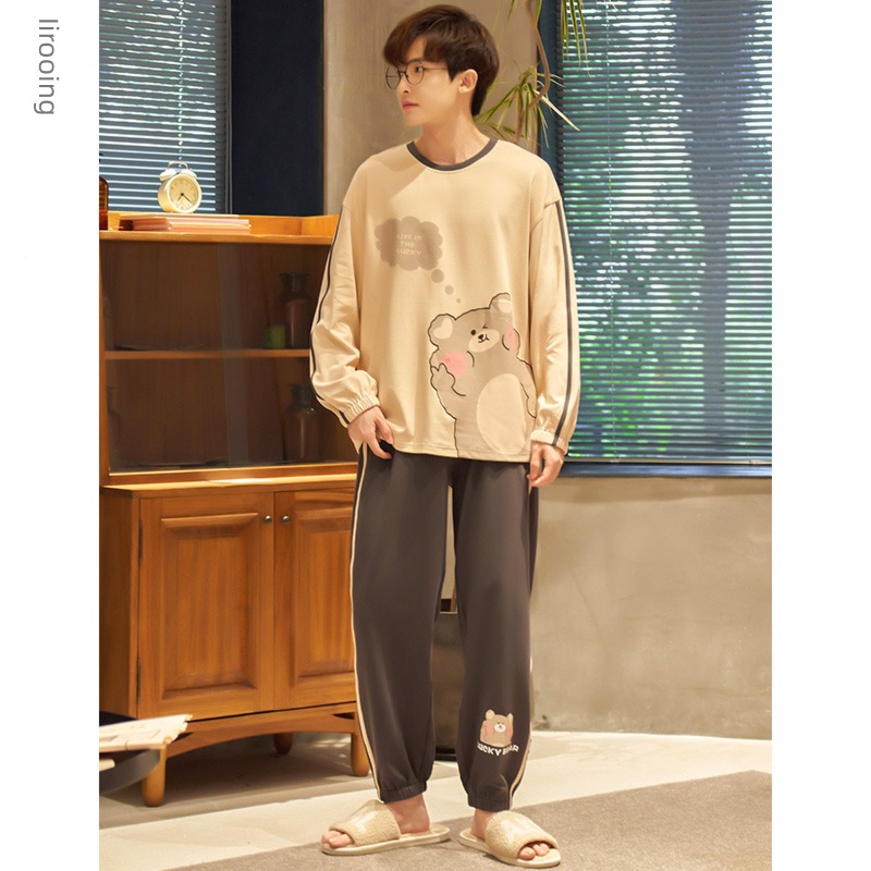 man Cotton Thin money Long sleeve teenagers leisure time pajamas