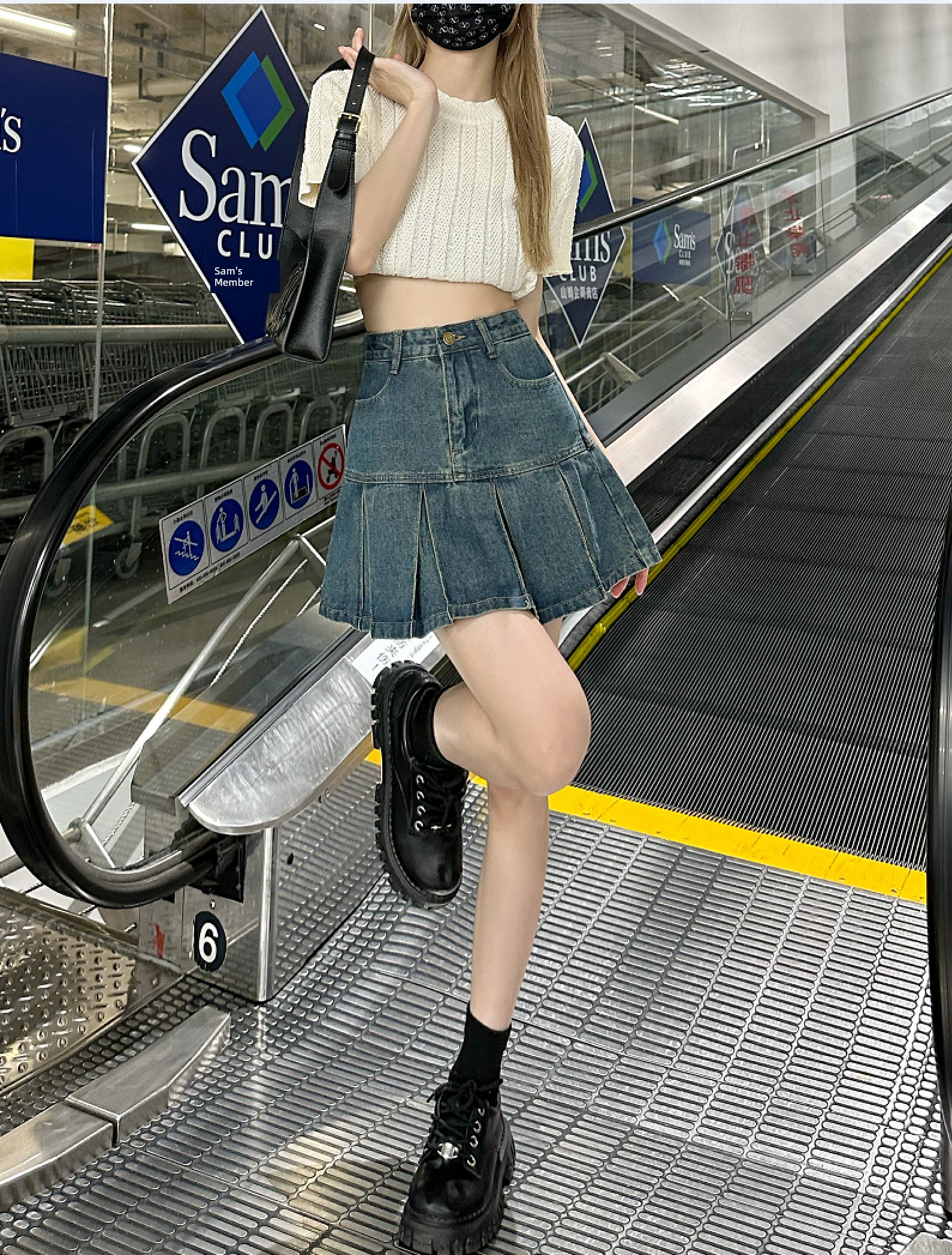Retro Pleat cowboy Light proof summer A-line skirt