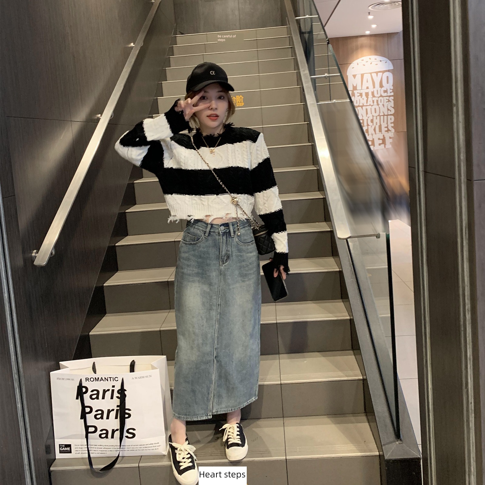 Languid High waist knitting easy Exposed navel Color matching sweater