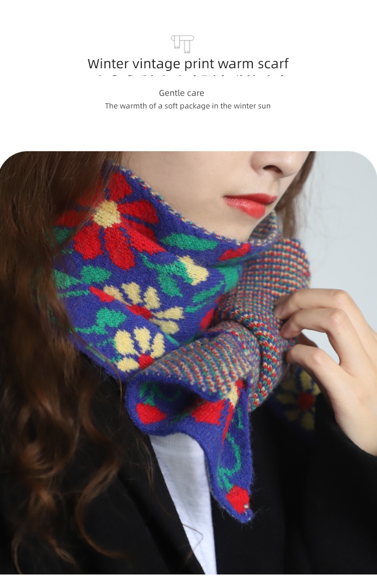 ins Retro jacquard weave Autumn and winter Color contrast Eye catching female scarf