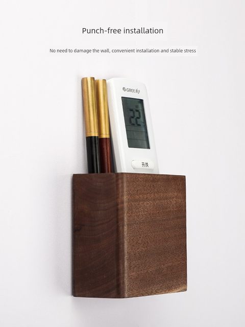 Remote control storage box solid wood punch-free living room TV air conditioner wall hanging wall bedroom mobile phone storage rack