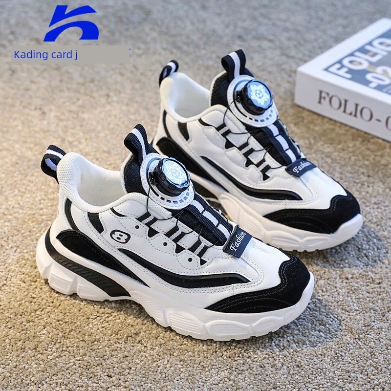 Kading Children's Shoes Boys' Sports Shoes 2026 Autumn New Ultra-Light Leather Waterproof Rotating Button Shock-Absorbing Running Shoes — 4