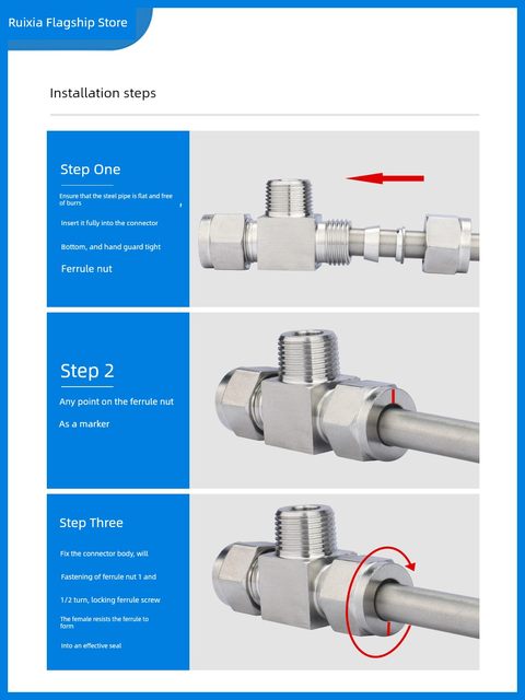 304 stainless steel inner/outer wire sleeve tee terminal inner and outer thread Pressure gauge joint M14 4 points