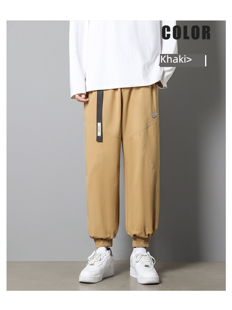 khaki Spring and Autumn leisure time Bundle leg pure cotton trousers