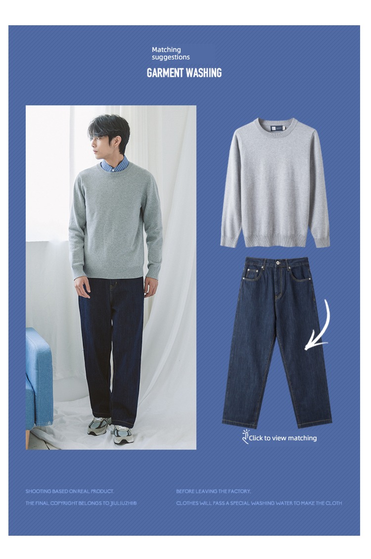 Jiu Liu Zhi Round neck pure cotton sweater Self-cultivation Sweater