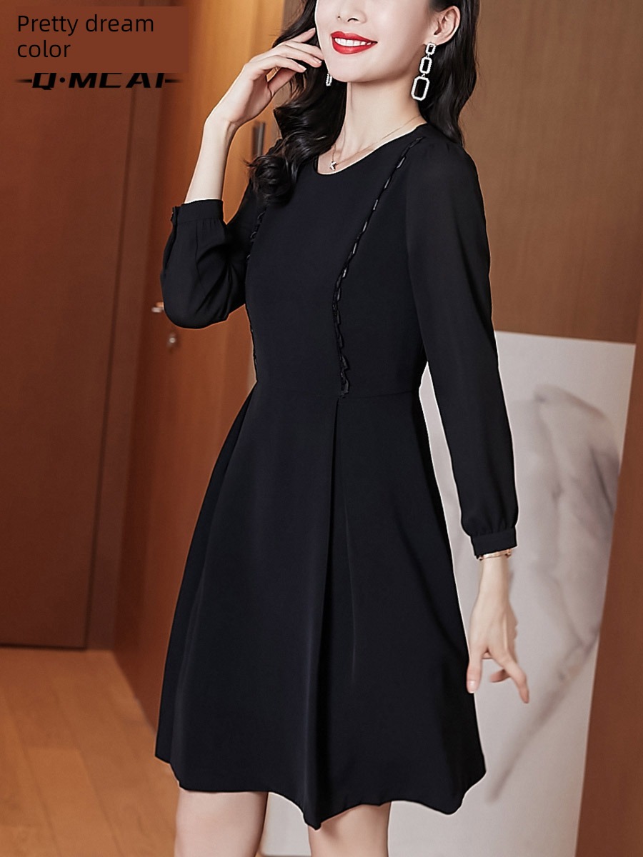 fashionable Little black dress pear-shaped body  Cover the crotch Chiffon shirt