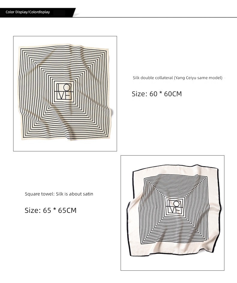 black and white stripe female Yang Caiyu Same collocation Silk scarf