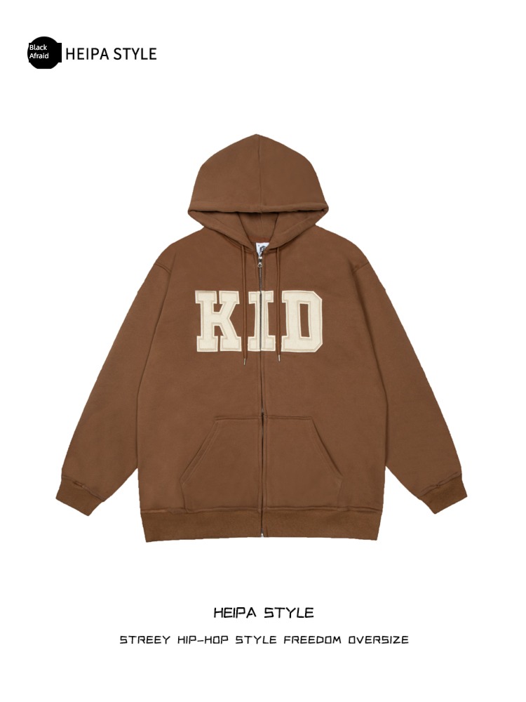 men and women Guochao brand Retro Europe and America Cardigan Hooded Sweater