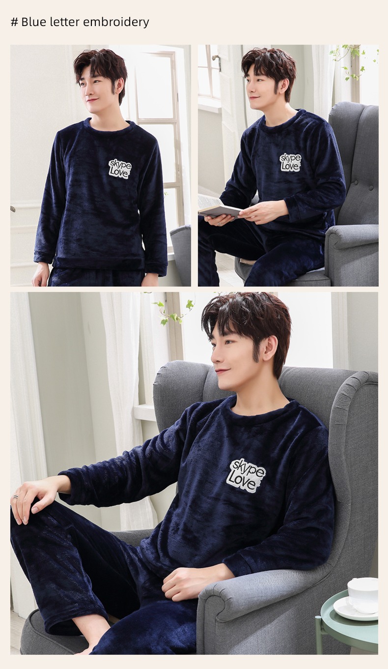 male thickening keep warm Flannel Condom Autumn and winter pajamas