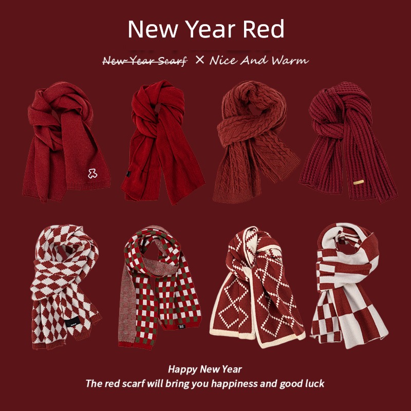 female winter Versatile Christmas gift claret scarf