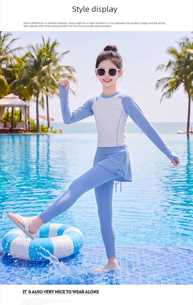 Girls' Swimsuit 2026 New Style Kidsren's Long-Sleeved Sun Protection Swimsuit Summer Girls' High-Looking Sports Swimsuit Two-Piece Set — 9