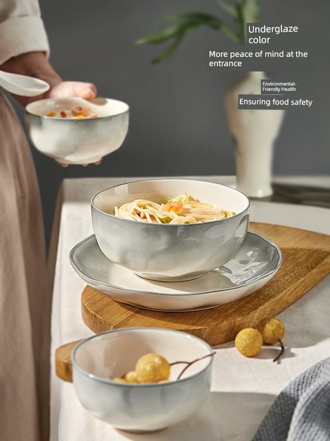 Ink colored underglaze colored ceramic rice bowl for household use 2024 new rice bowl with good looking small bowl plate tableware set