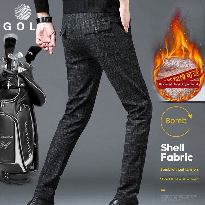Autumn and winter clothing man Plush Plaid pants golf
