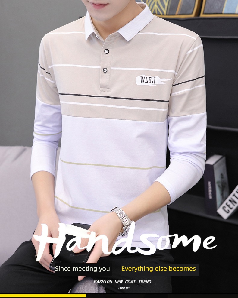 Self-cultivation Lay a foundation stripe Lapel Long sleeve man Autumn clothes