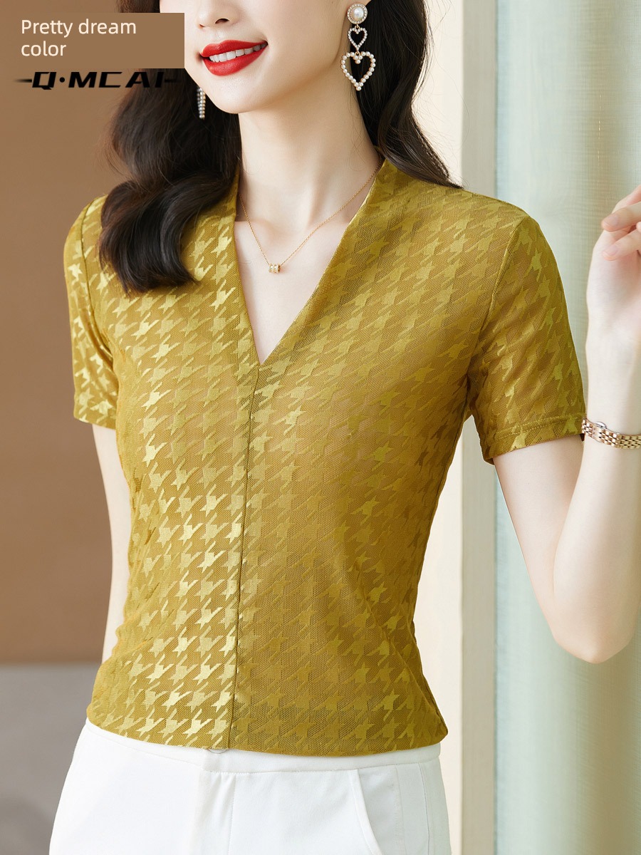 summer Put on your clothes Thin money jacquard weave Self-cultivation Short sleeve T-shirt