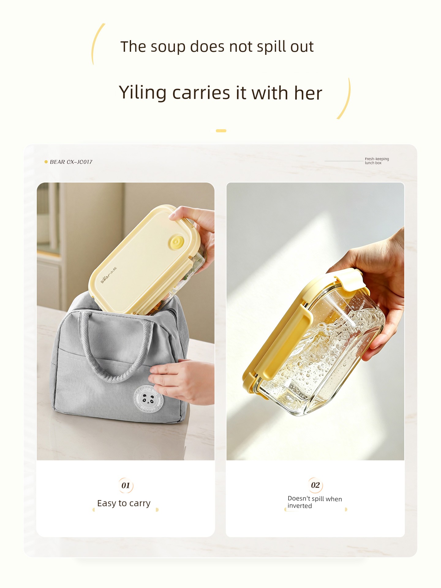 Bear-Shaped Glass Lunch Box, Microwave-Safe Lunch Box, Compartmentalized Lunch Box for Office Workers, Bento Box, Food Storage Box