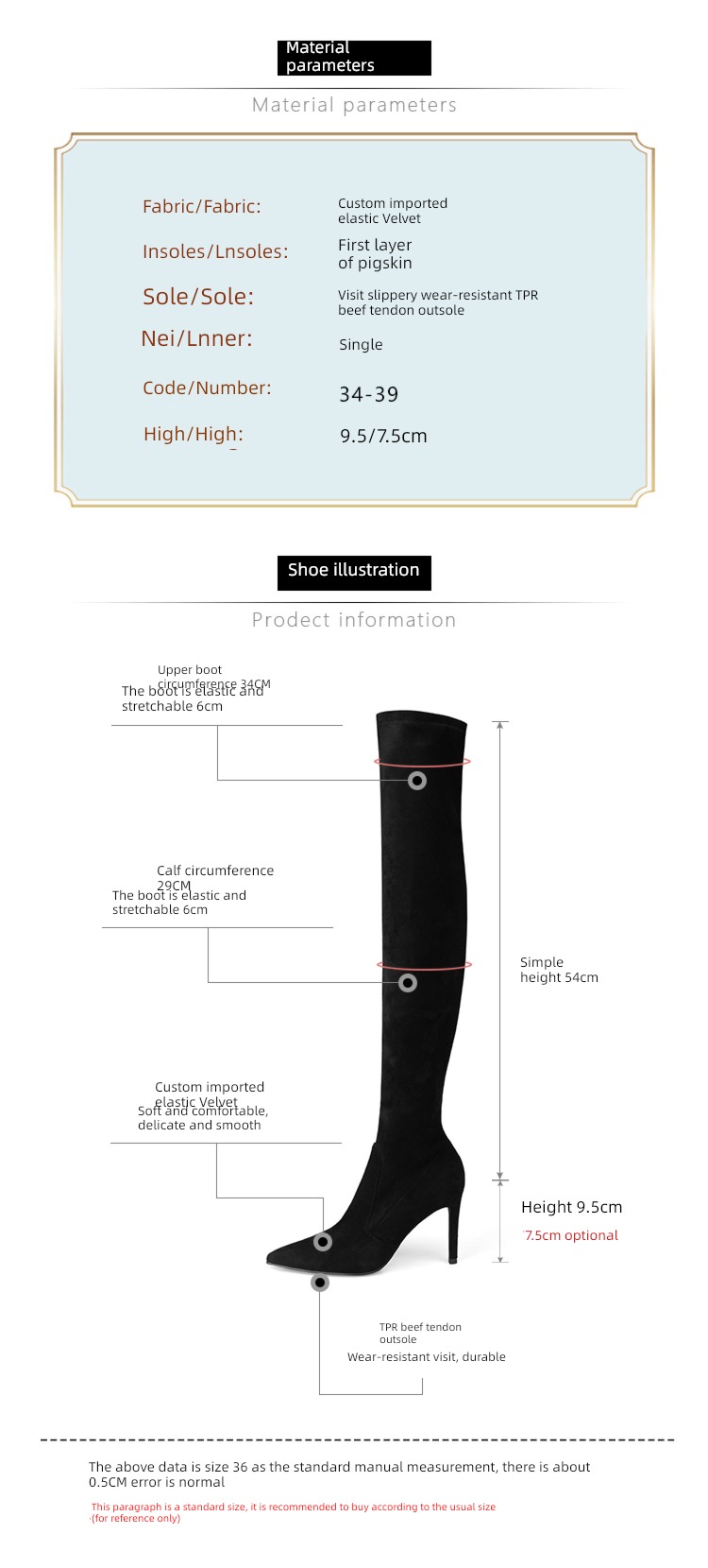 Autumn and winter High tube elastic force Fine heel Sharp point Over the knee Boots