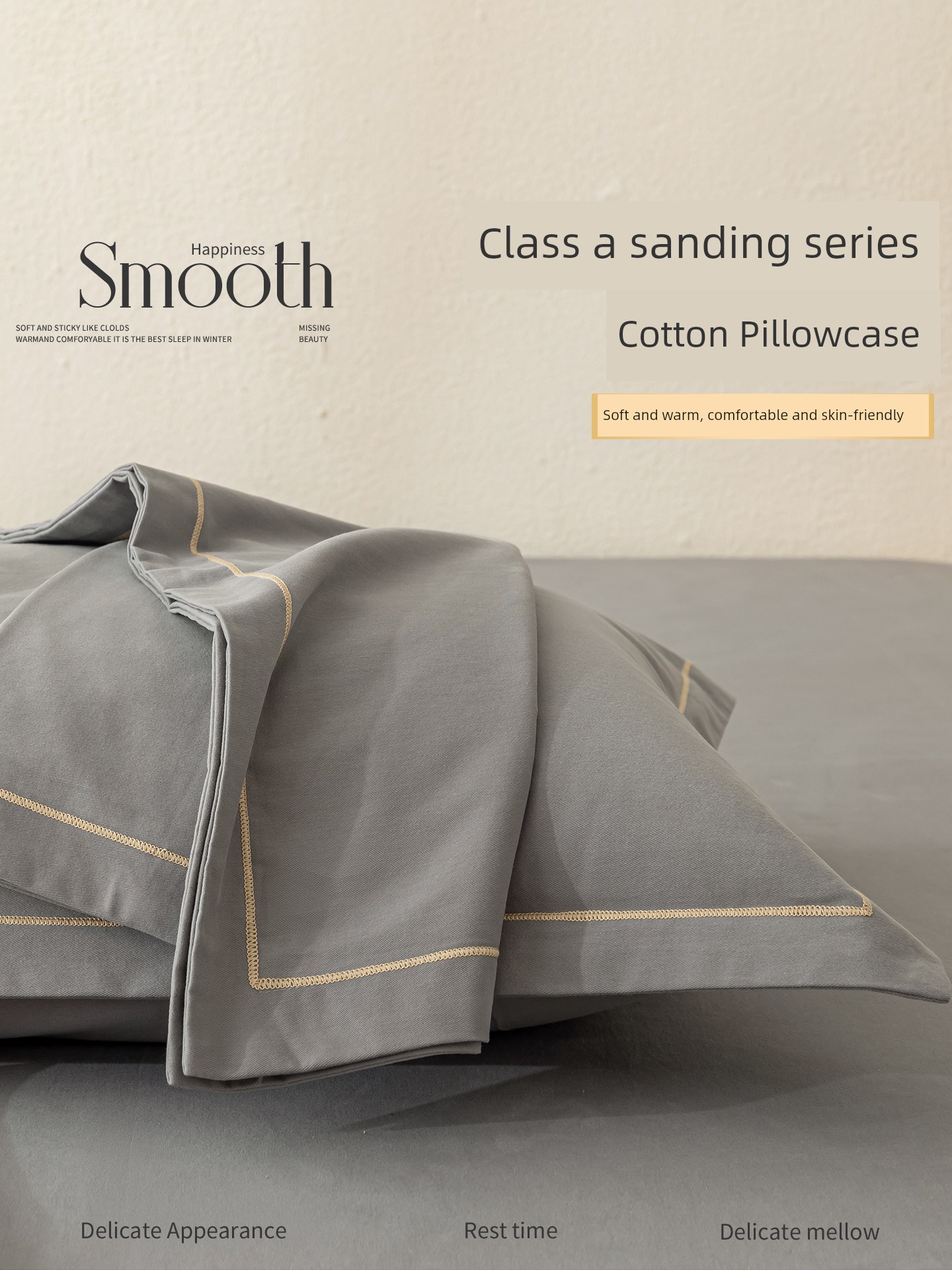 Class a Pure Cotton Brushed Pillowcase 48X74 Pair Pack Pure Cotton Adult Pillow Insert Cover Large Size 50X80 Single Piece