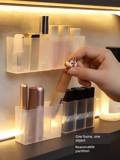 Lipstick partition storage box can be glued to three-part storage rack transparent acrylic dustproof and moisture-proof cosmetic storage box