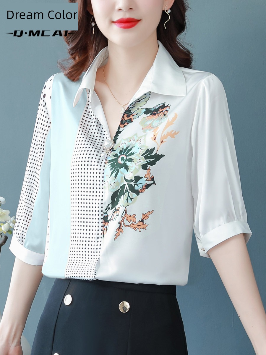 high-end three quarter sleeve summer Lapel printing silk jacket