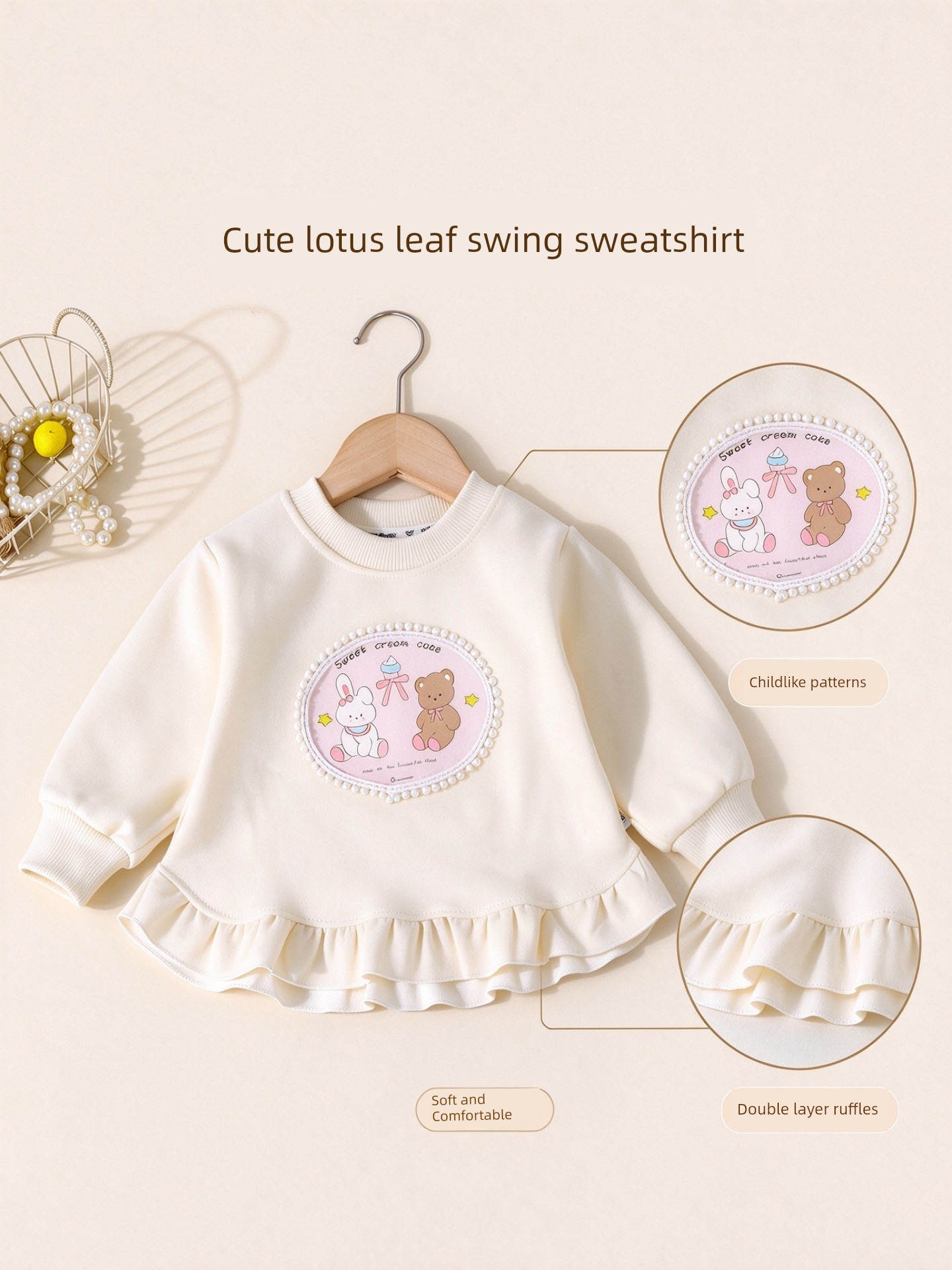 White Sweatshirt for Girls 2026 Autumn and Winter New Style Cartoon Round Neck Top for Girls, Kidsren's Fashionable and Versatile Long-Sleeved Top — 5