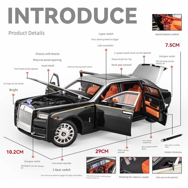 Rolls-Royce Phantom Alloy Car Model 1 to 18 Simulation Car Model Collection Ornaments Toy Car Boy Large Size