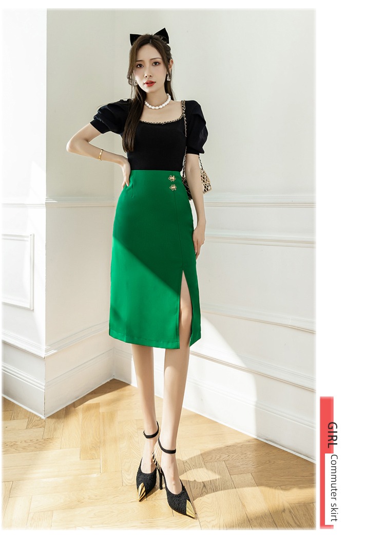Medium and long term A word Irregular Fork One pace skirt suit