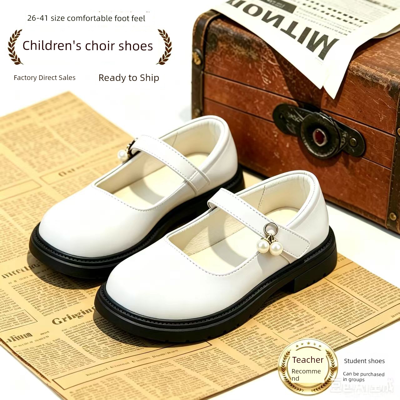 Boys' Leather Shoes 2026 Spring and Autumn New Style Black British Performance Shoes Single Shoes Soft Sole Children's Student Performance Shoes — 1