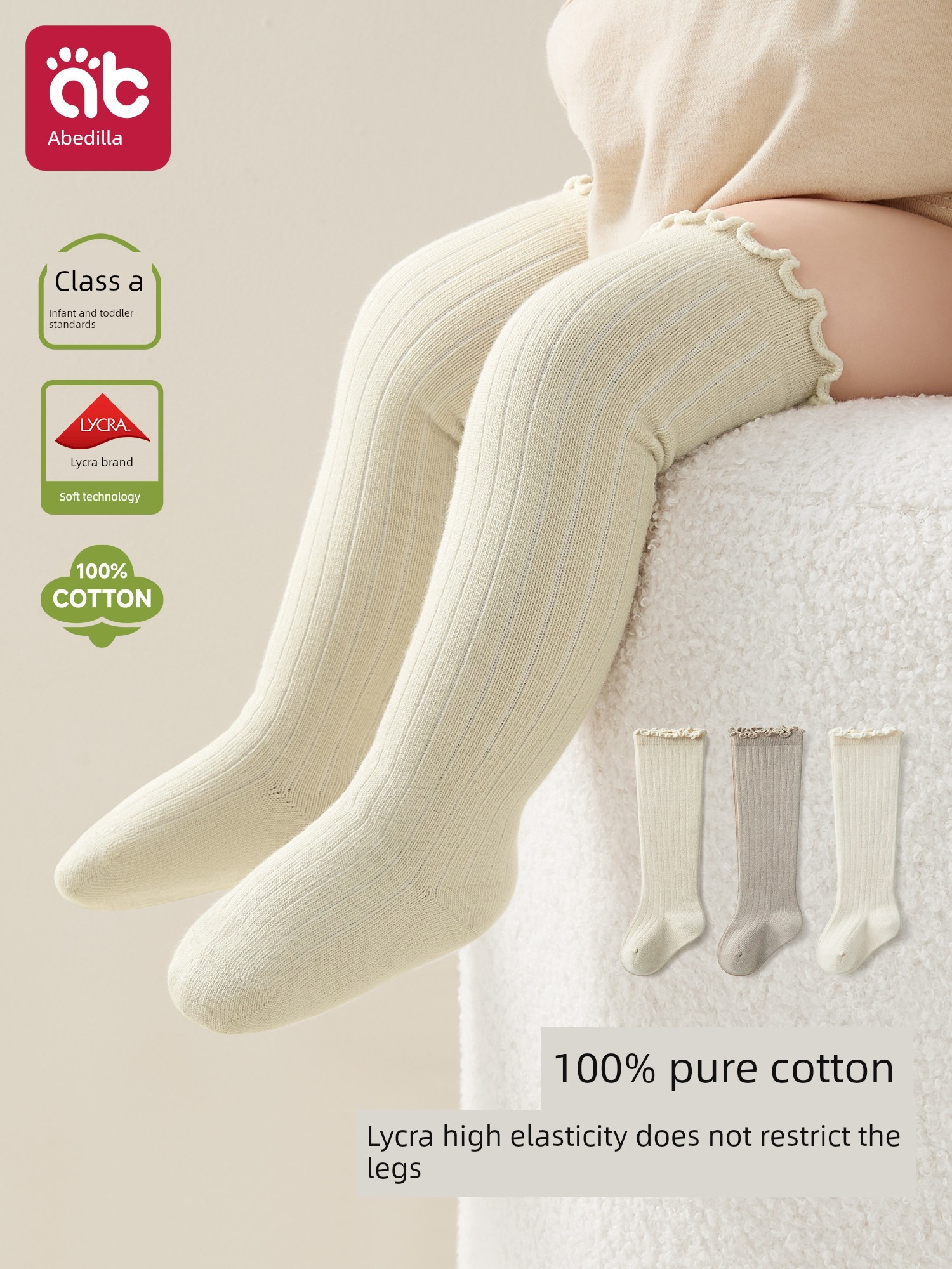 Baby Long Socks for Spring and Autumn, Pure Cotton, for Newborns, Winter, Unisex, 0 to 3 Months Old, Over-The-Knee, Non-Binding on the Legs