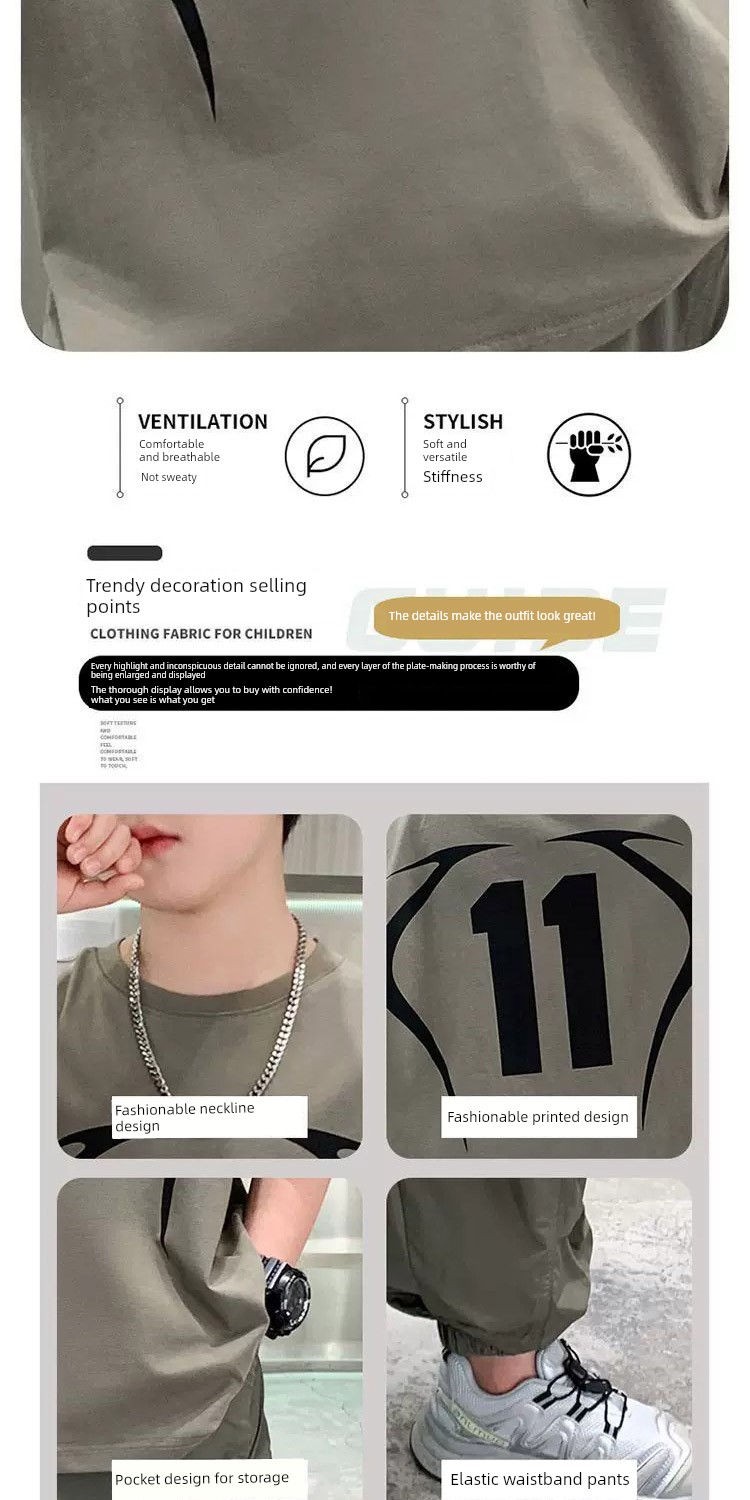 Boys' Short-Sleeve T-Shirt Set 2026 New Trendy Street Style Cool Children's Summer Outfit Boys' Clothing Big Kids Summer Two-Piece Set — 3