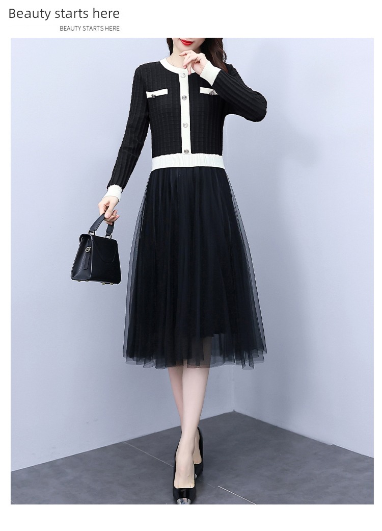 Little fragrance ma'am Autumn and winter Show thin sweater Fake two