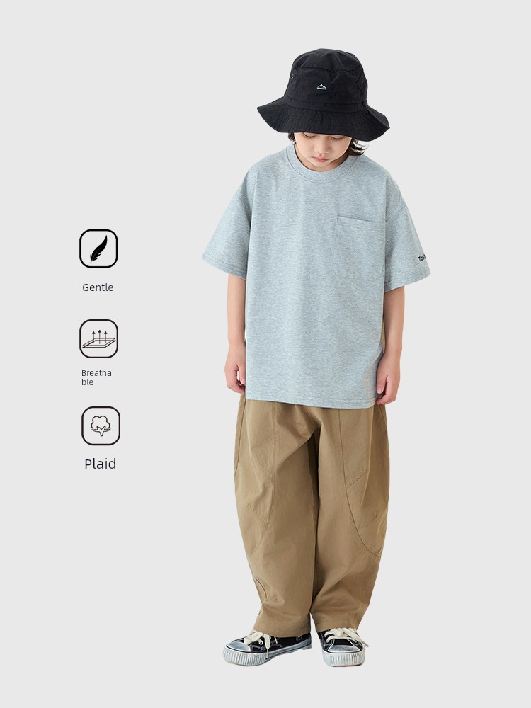 Dingdingjia Children's Clothing Boys' Short-Sleeved T-Shirt 2026 New Style Children's Casual Solid Color Loose Breathable Top for Boys Handsome 6 — 4