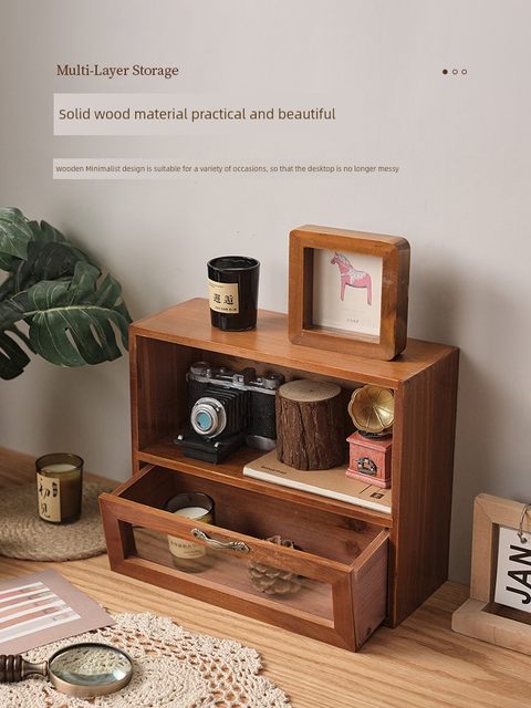 Solid wood retro desktop storage cabinet household display cabinet figure cup storage decoration cabinet cosmetic storage rack