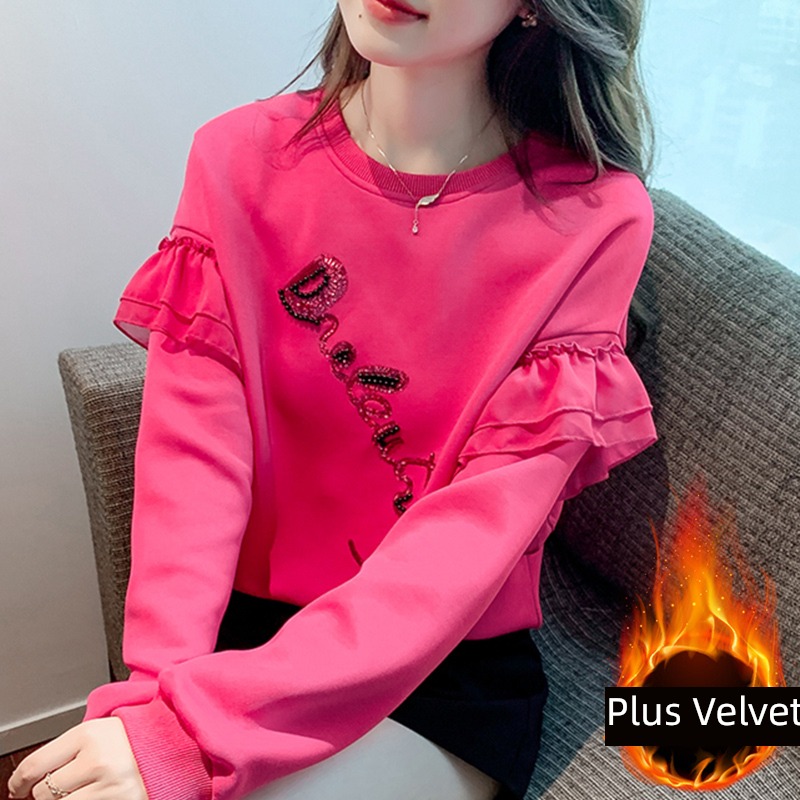 Sweater Ruffles Splicing ins unique Plush Gauze
